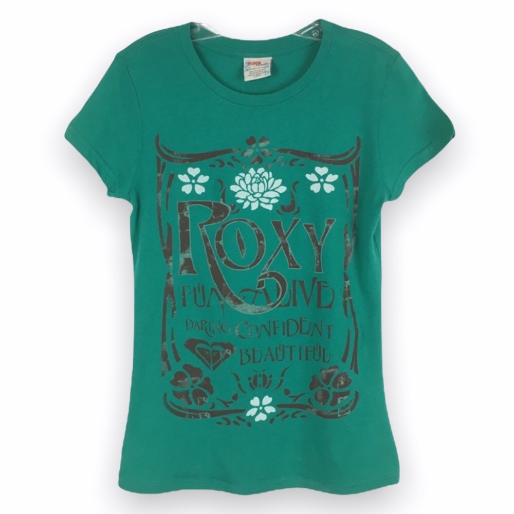 New Roxy Green Y2K Vintage Short Sleeve Tee T-Shirt Shirt Womens Size Large L